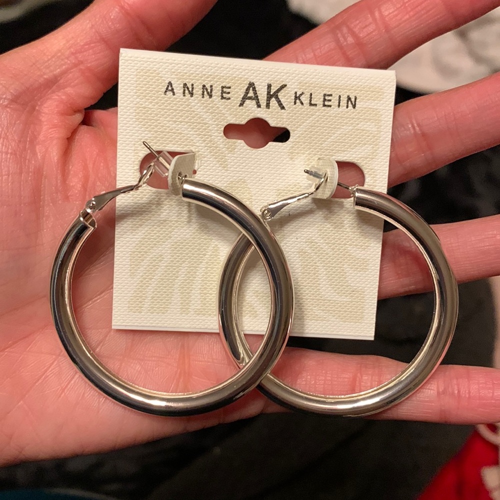 Anne Klein silver medium loop earrings hoops